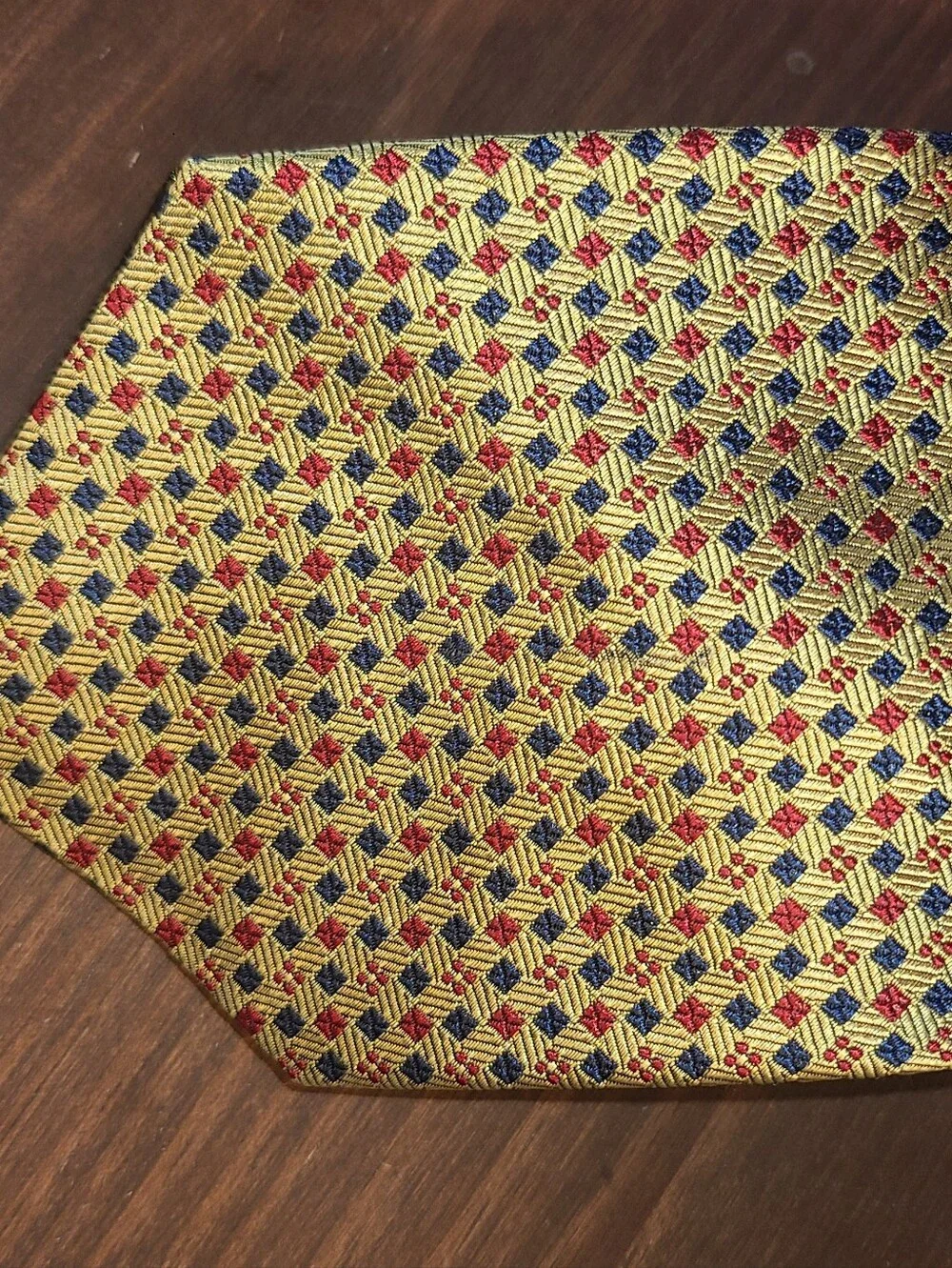Zianetti Italian Silk Gold Patterned Men's Tie with Red and Blue Accents